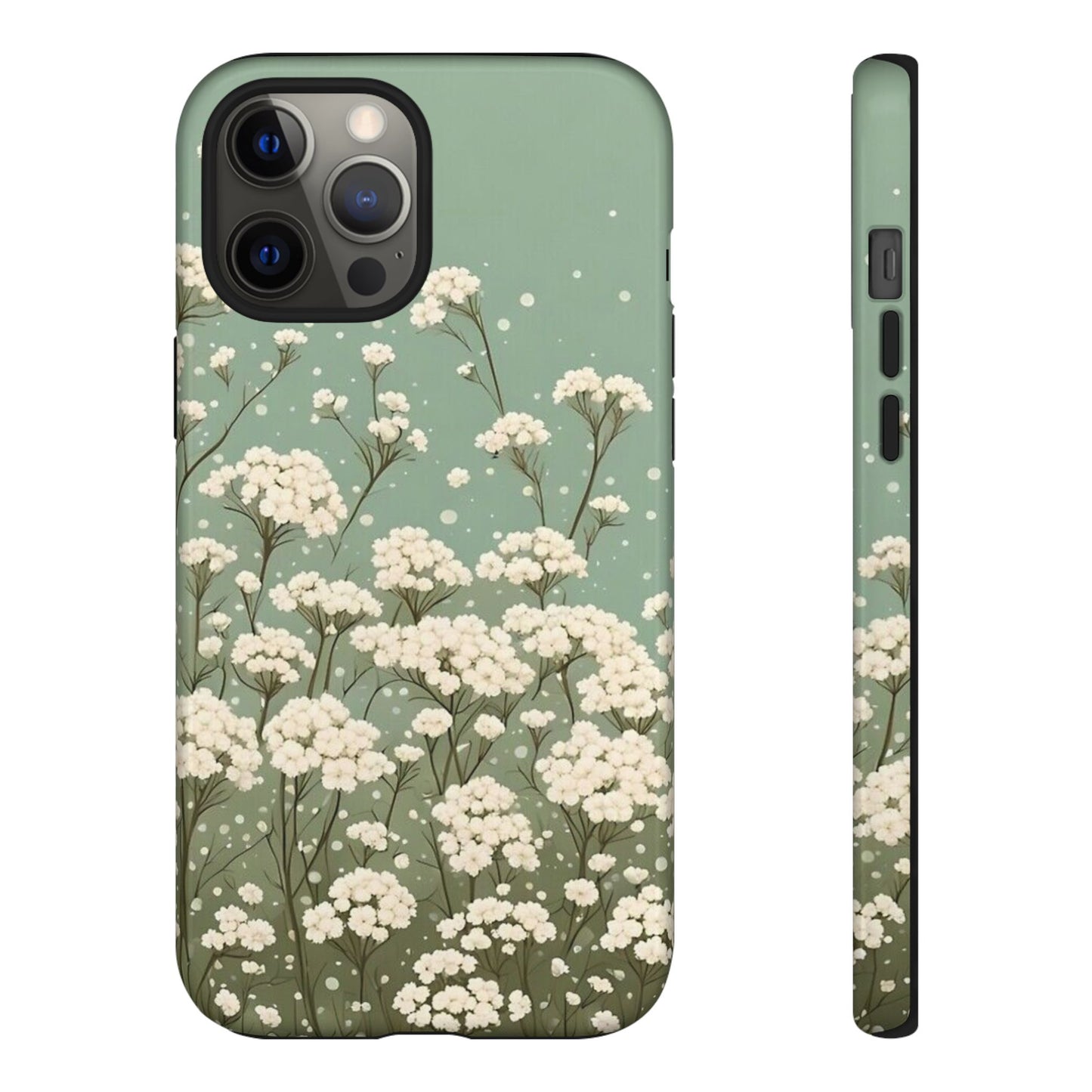 White Mini Carnation Green - Tough Floral Phone Case