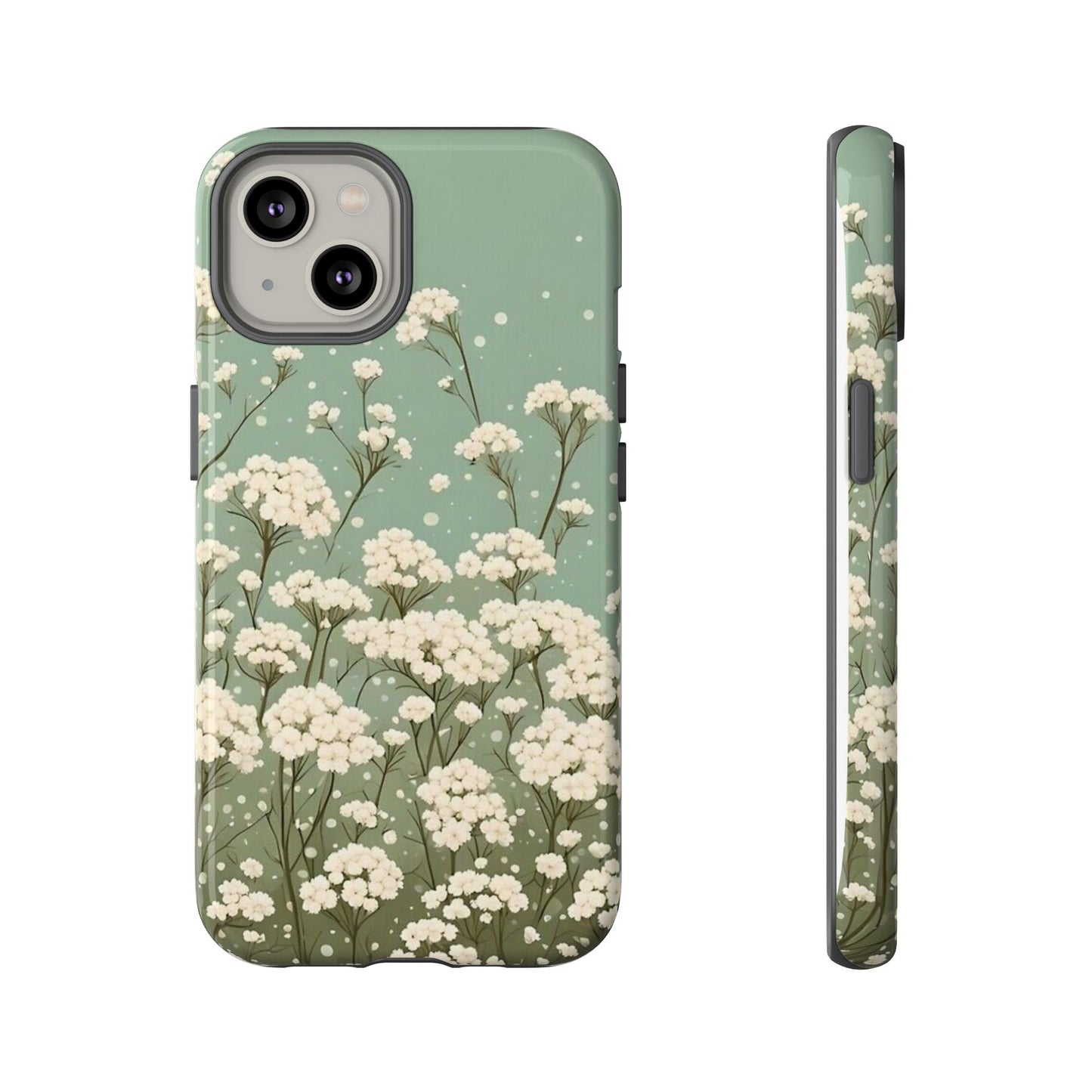 White Mini Carnation Green - Tough Floral Phone Case