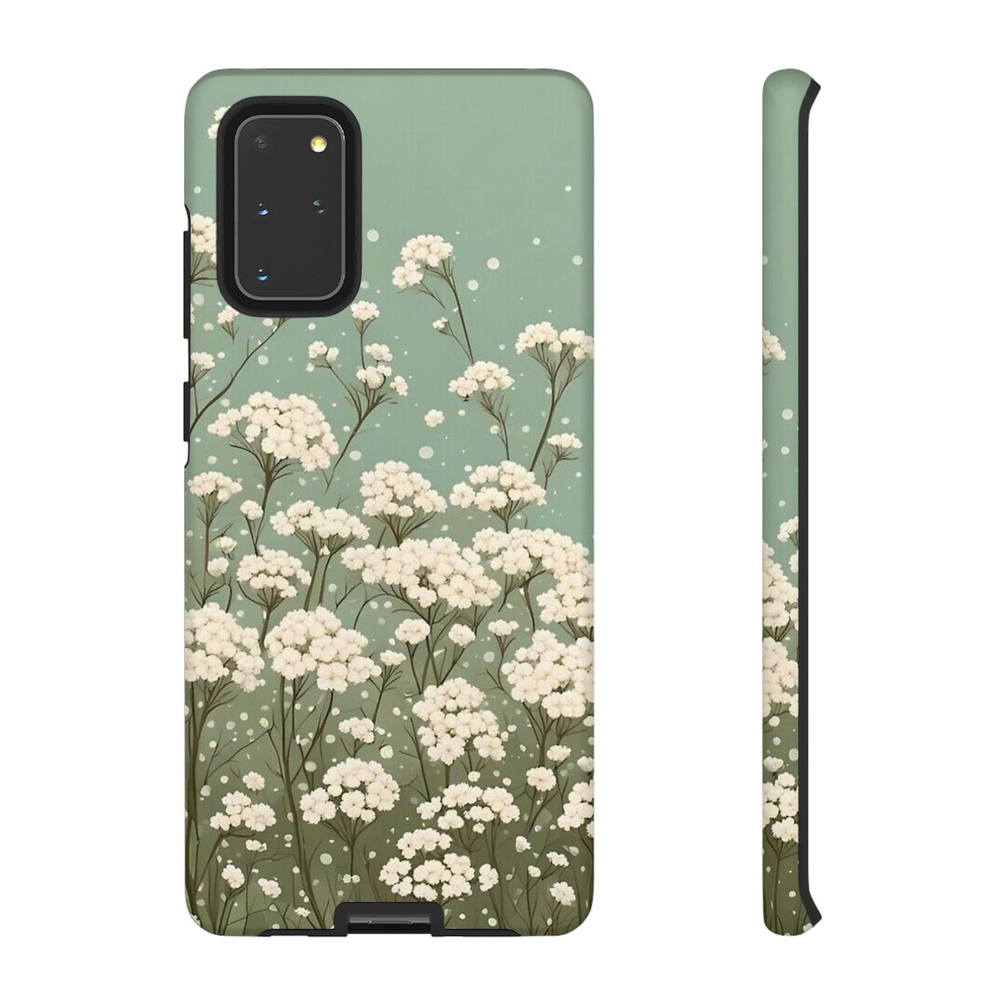 White Mini Carnation Green - Tough Floral Phone Case