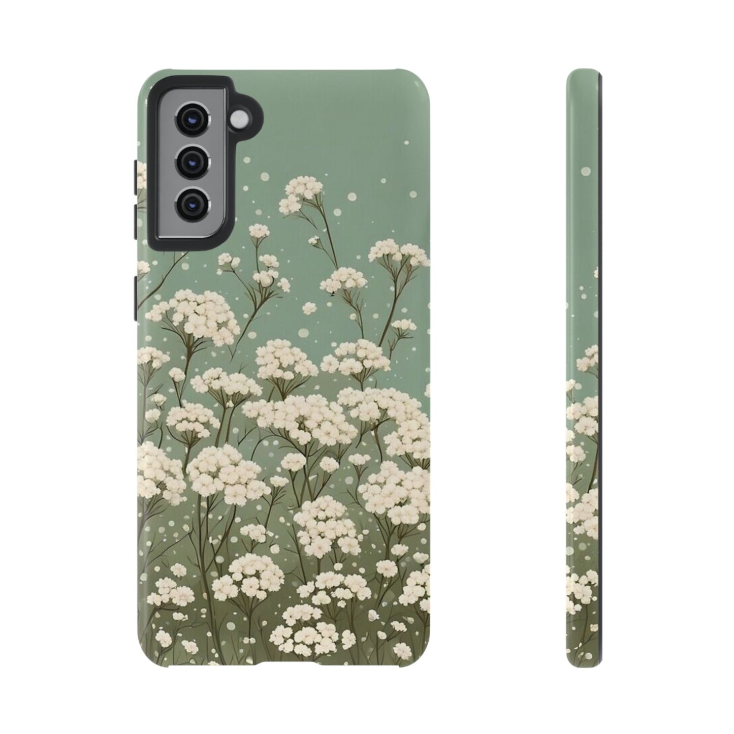 White Mini Carnation Green - Tough Floral Phone Case