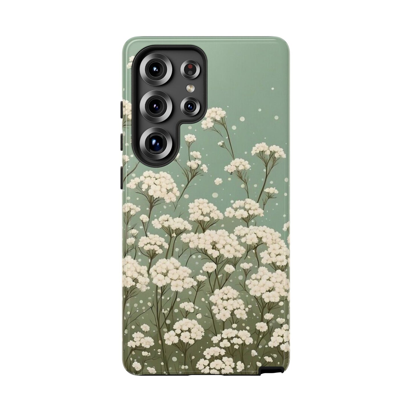 White Mini Carnation Green - Tough Floral Phone Case