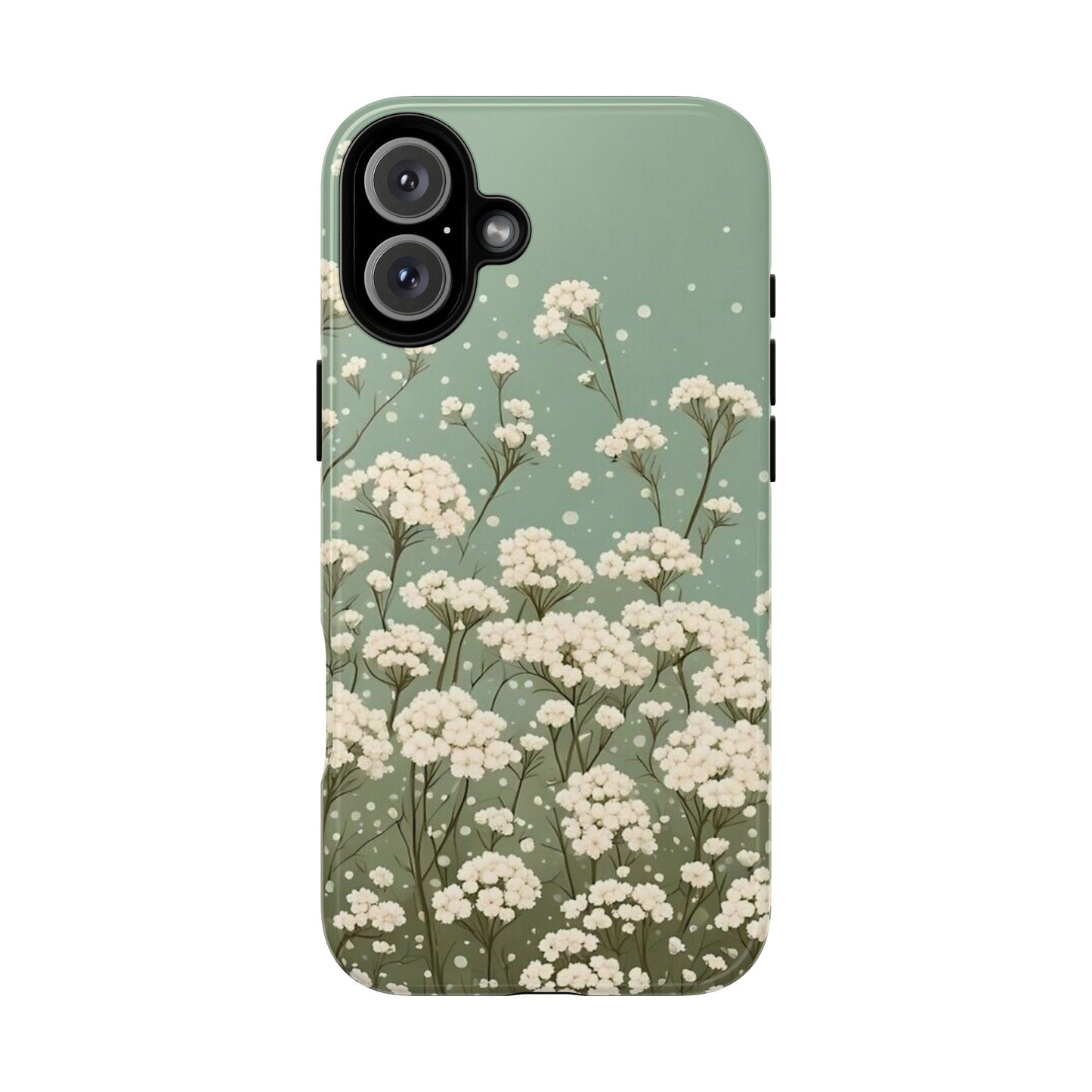 White Mini Carnation Green - Tough Floral Phone Case