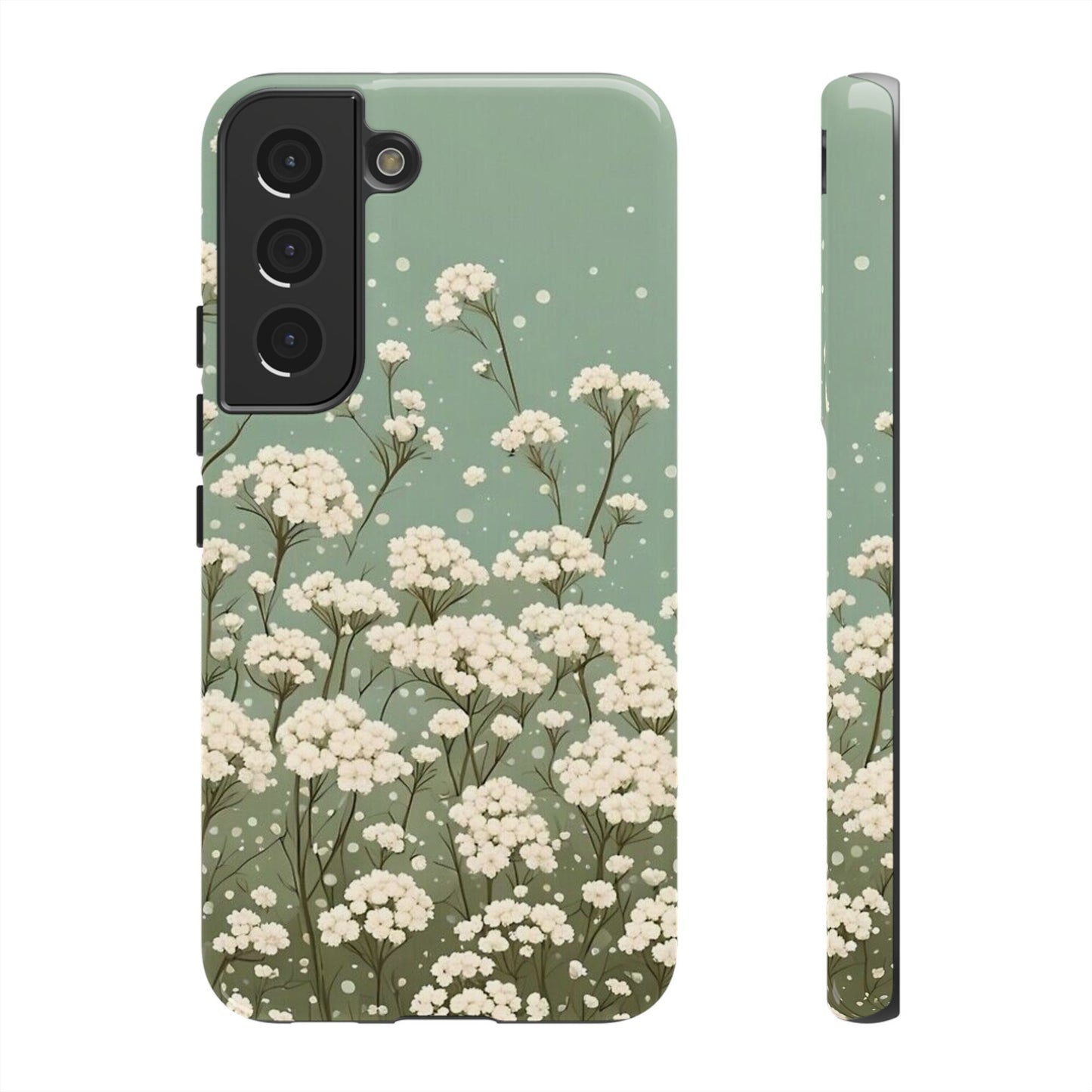White Mini Carnation Green - Tough Floral Phone Case