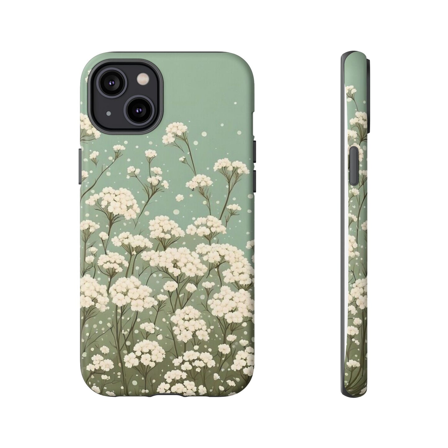 White Mini Carnation Green - Tough Floral Phone Case
