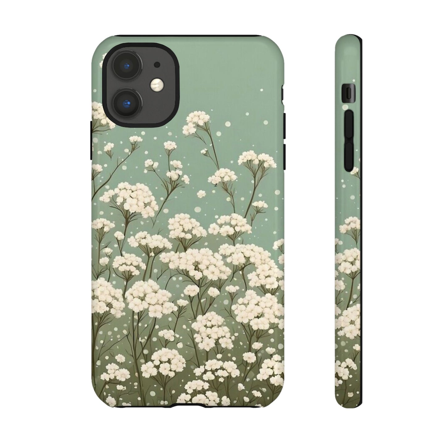 White Mini Carnation Green - Tough Floral Phone Case