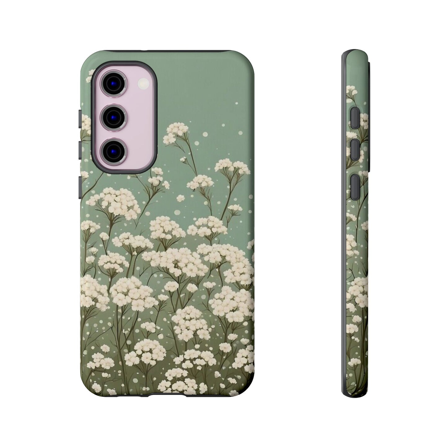 White Mini Carnation Green - Tough Floral Phone Case