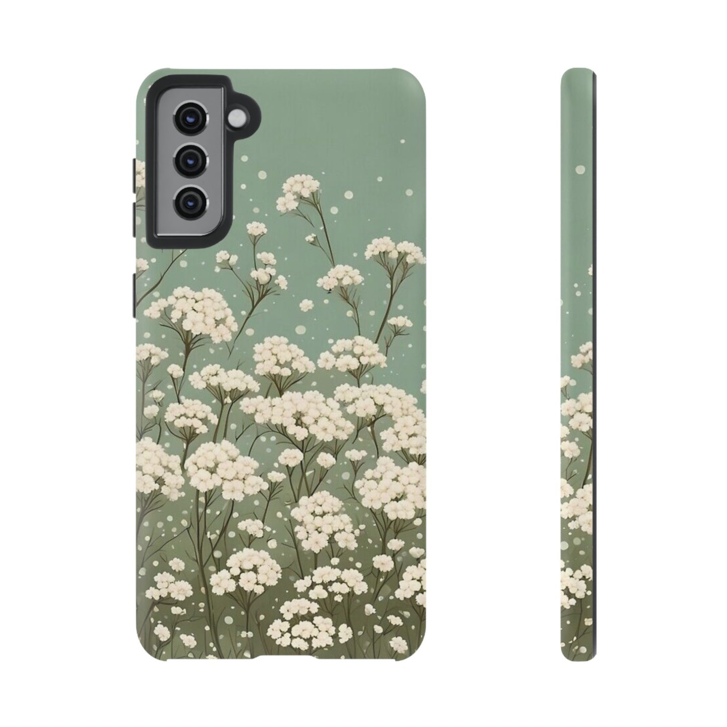 White Mini Carnation Green - Tough Floral Phone Case