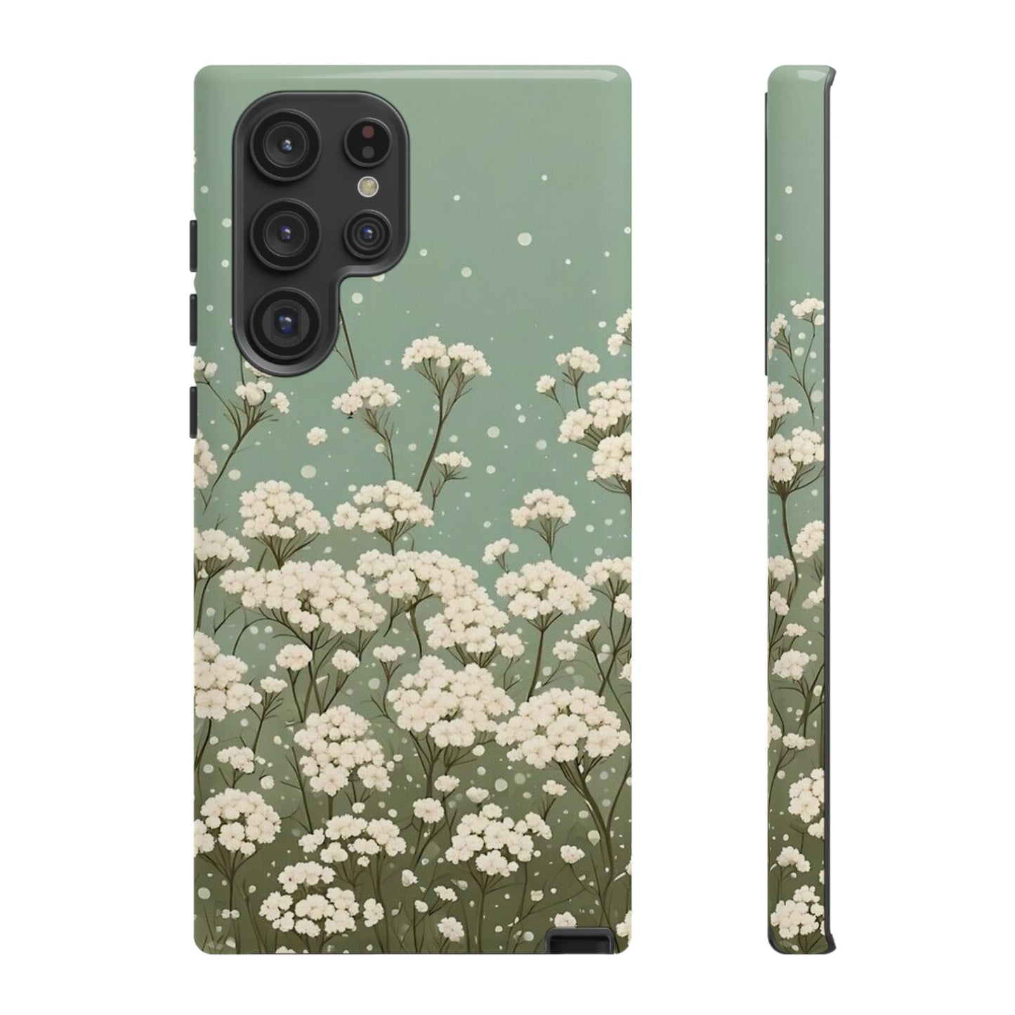 White Mini Carnation Green - Tough Floral Phone Case