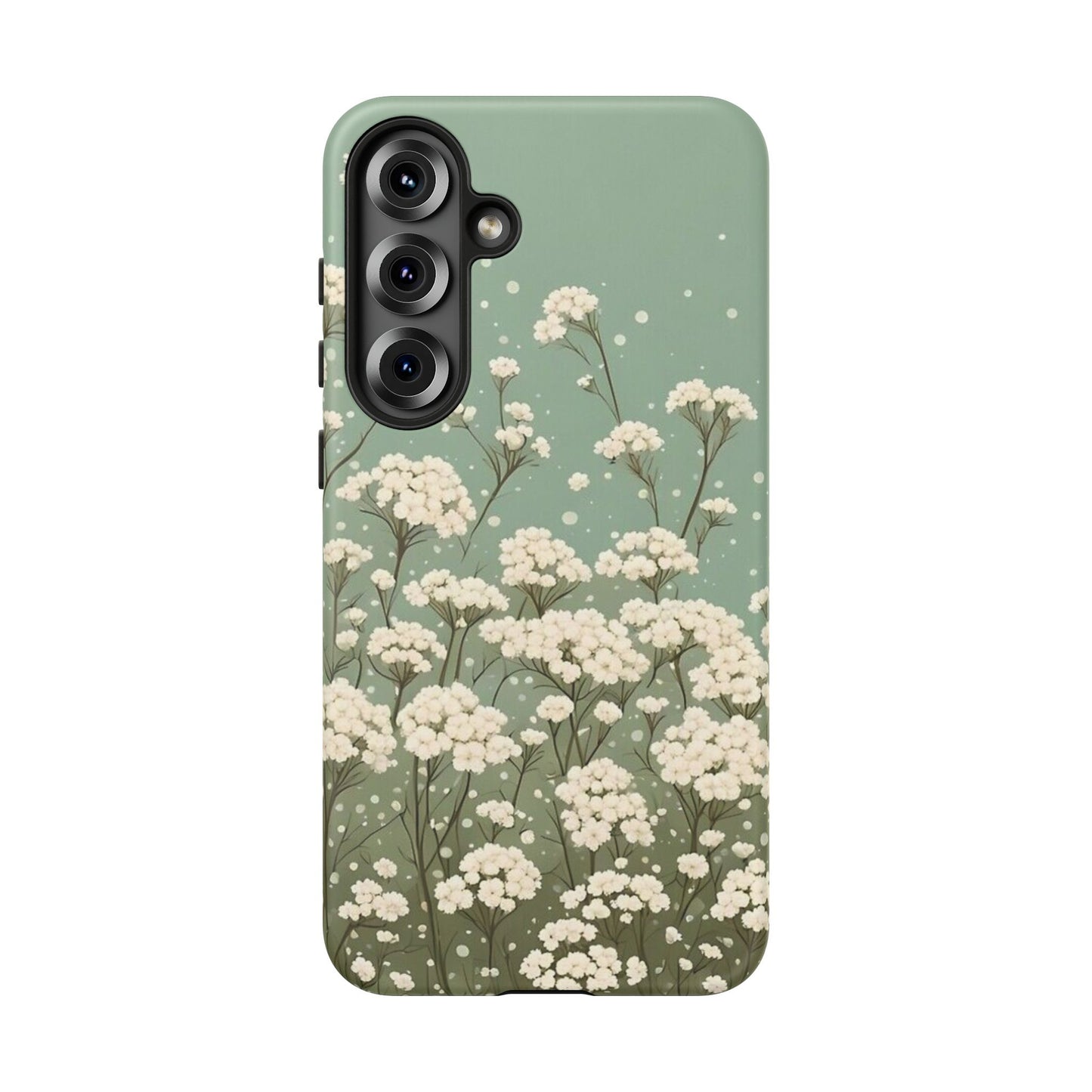 White Mini Carnation Green - Tough Floral Phone Case