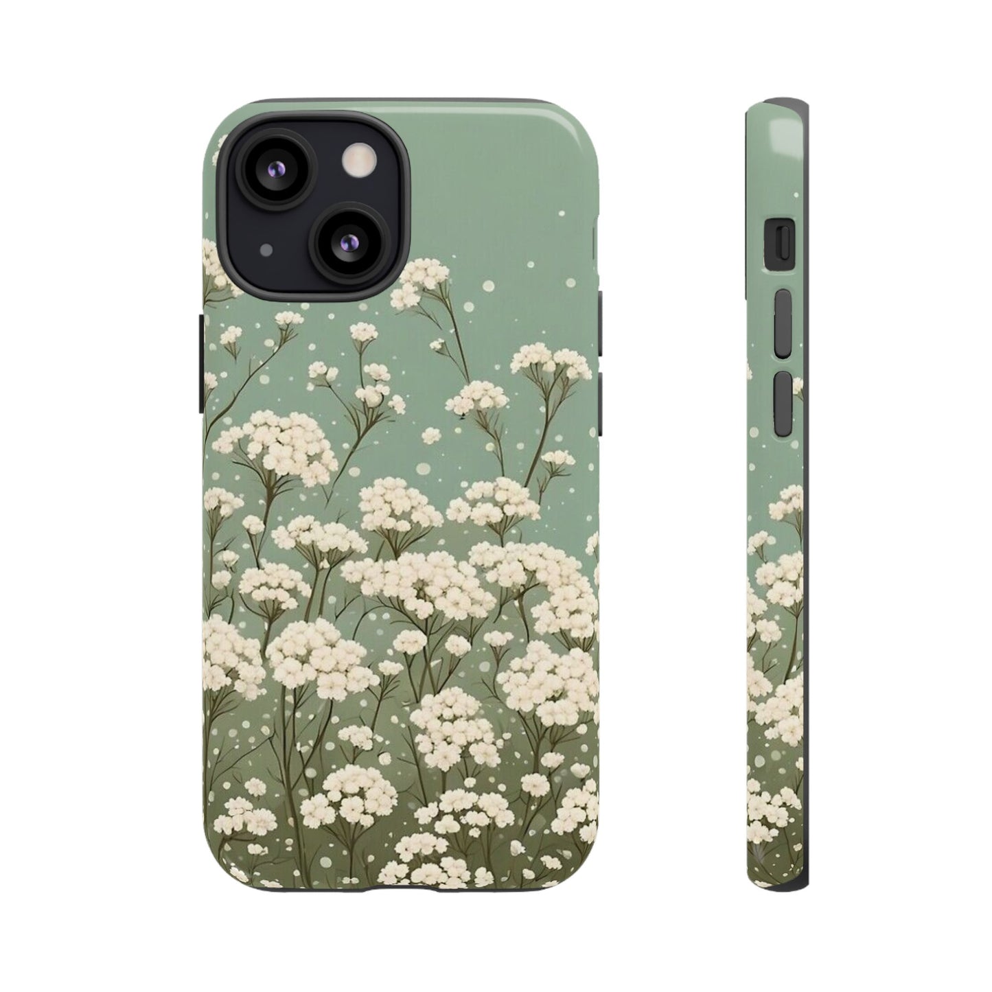 White Mini Carnation Green - Tough Floral Phone Case