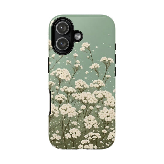 White Mini Carnation Green - Tough Floral Phone Case