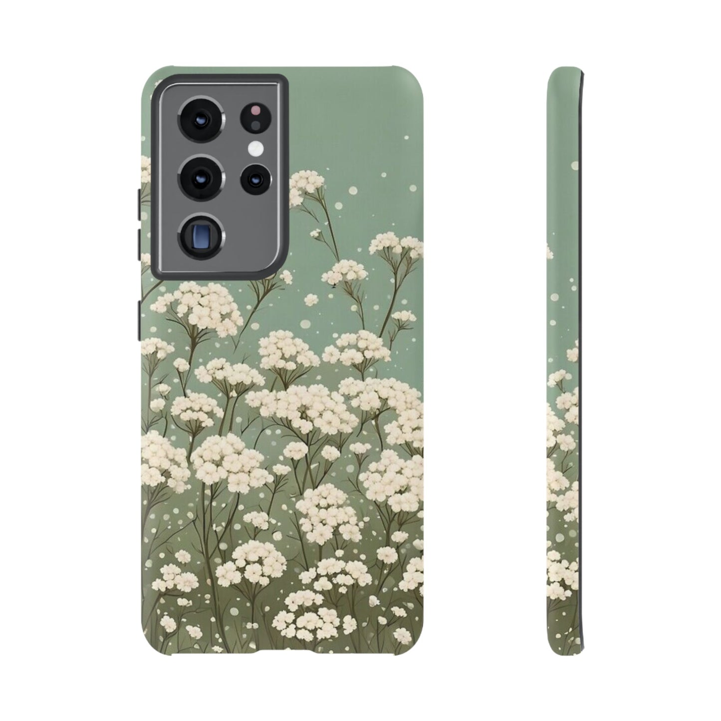 White Mini Carnation Green - Tough Floral Phone Case
