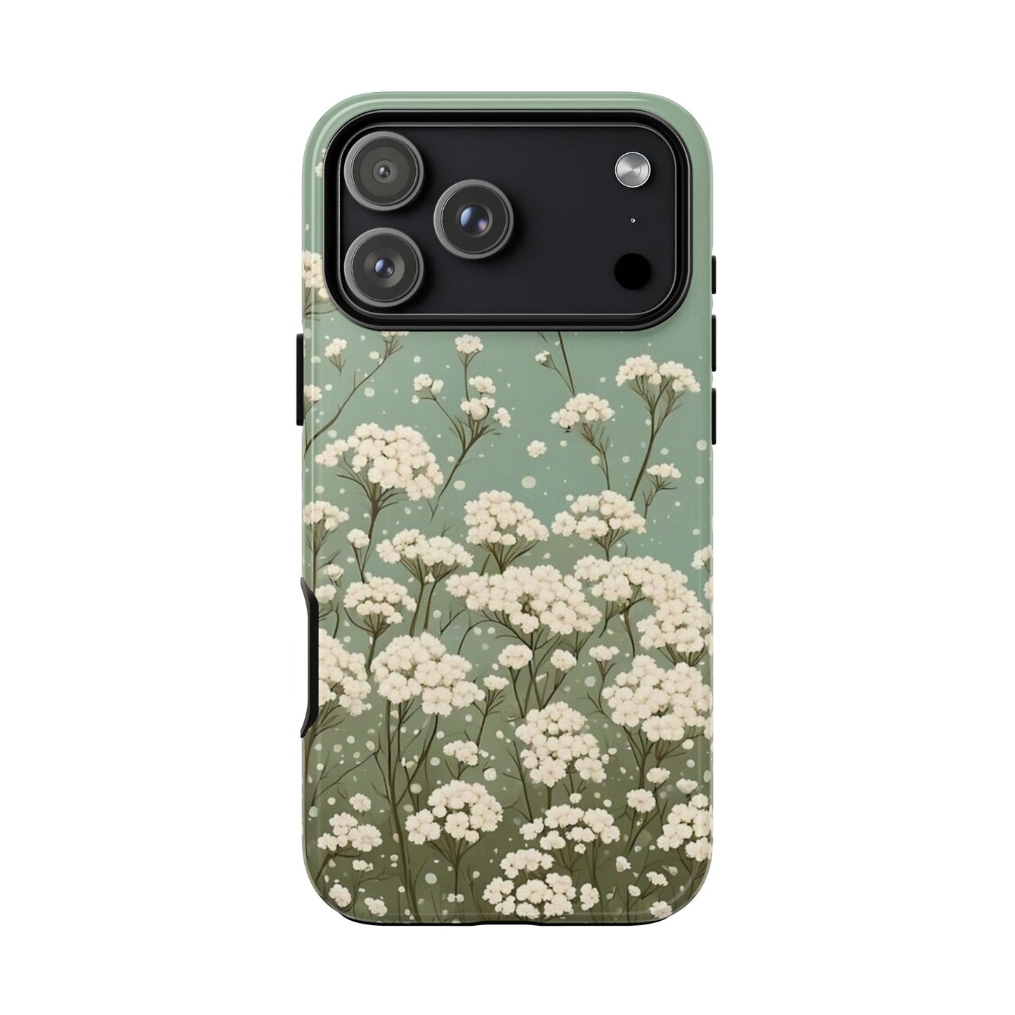 White Mini Carnation Green - Tough Floral Phone Case