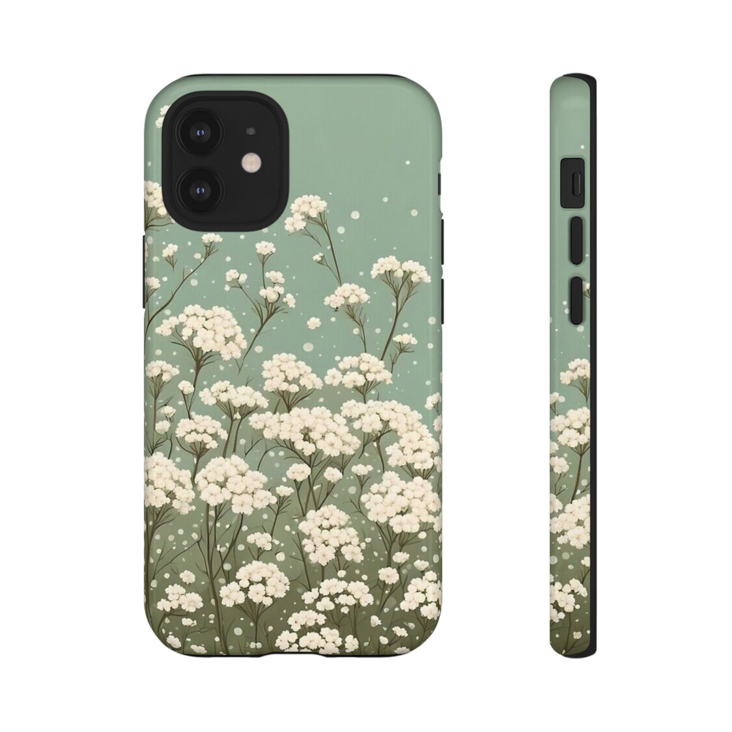 White Mini Carnation Green - Tough Floral Phone Case