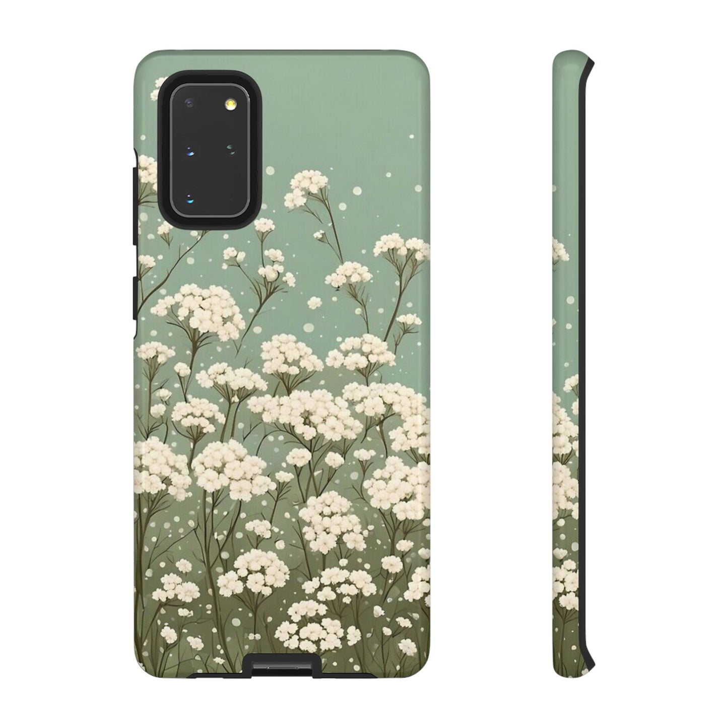 White Mini Carnation Green - Tough Floral Phone Case