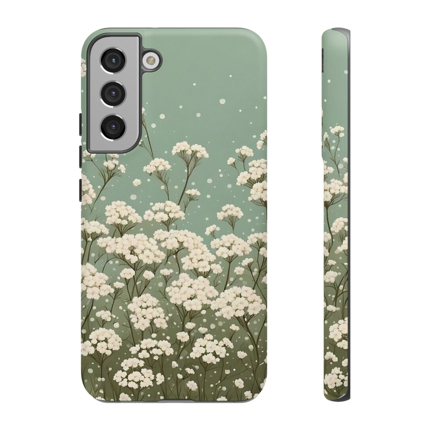 White Mini Carnation Green - Tough Floral Phone Case
