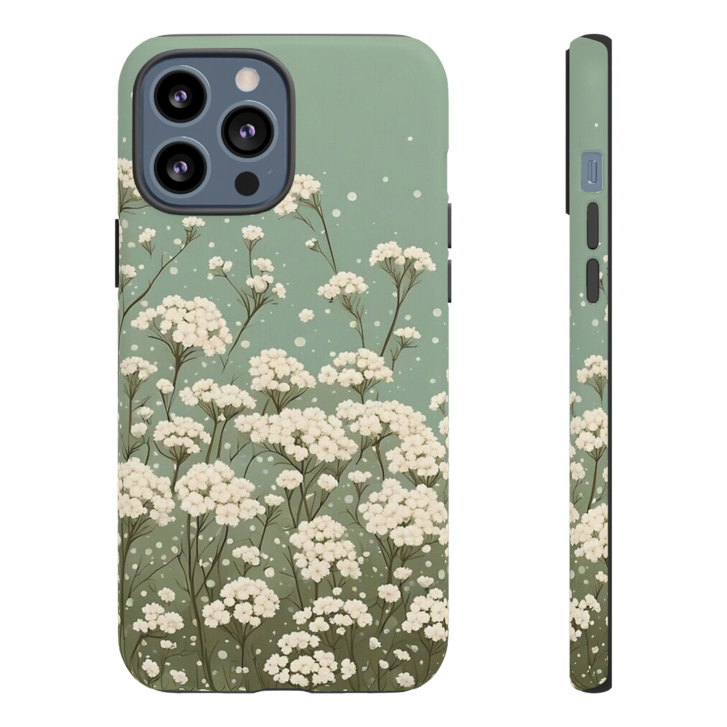White Mini Carnation Green - Tough Floral Phone Case