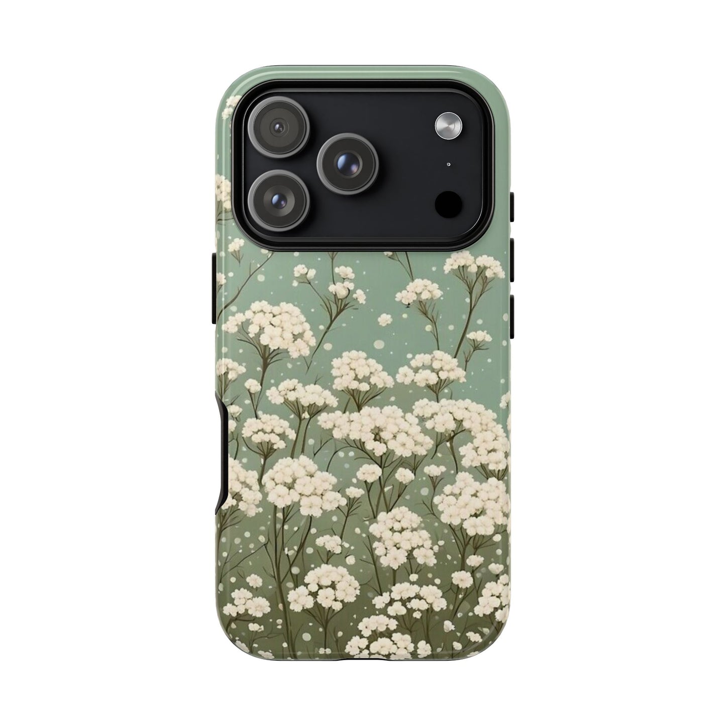 White Mini Carnation Green - Tough Floral Phone Case
