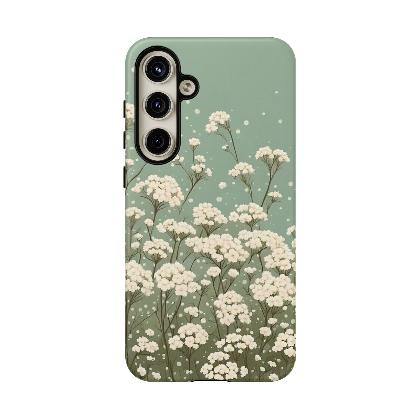 White Mini Carnation Green - Tough Floral Phone Case