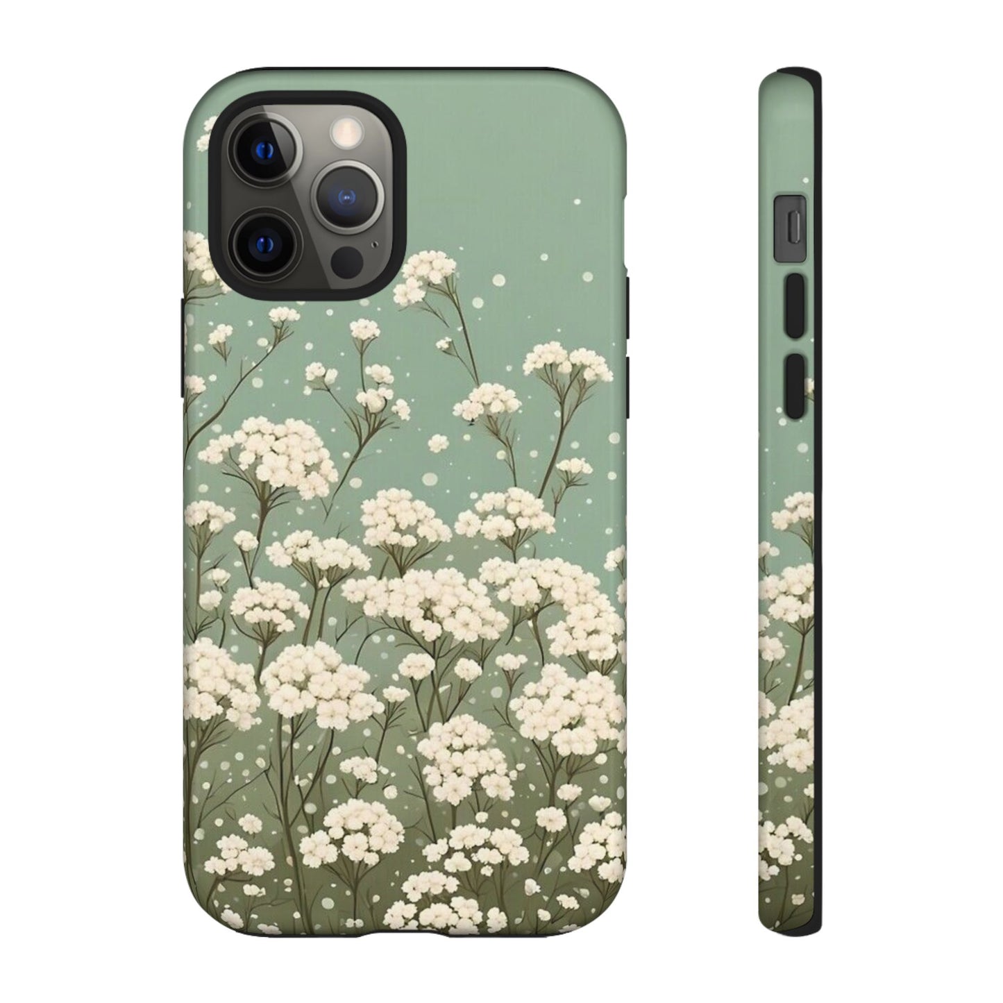 White Mini Carnation Green - Tough Floral Phone Case