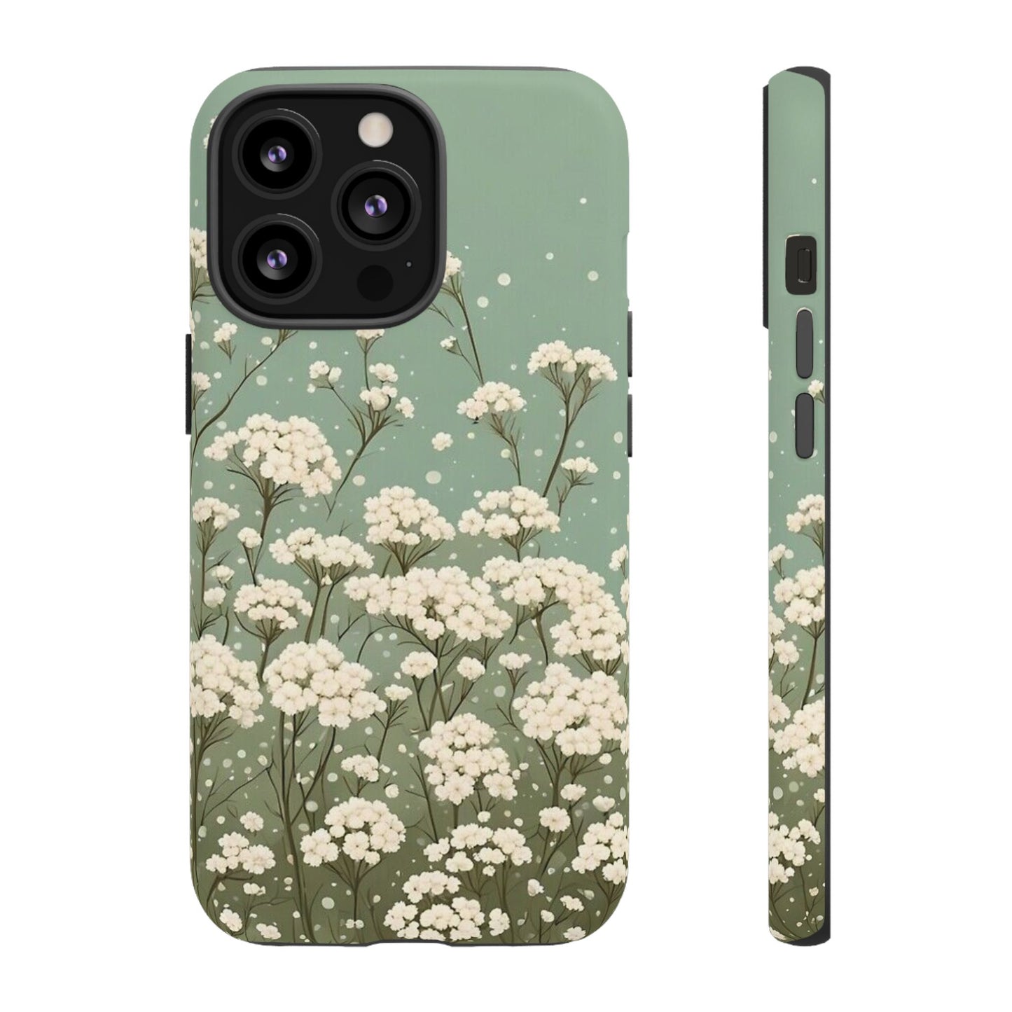 White Mini Carnation Green - Tough Floral Phone Case