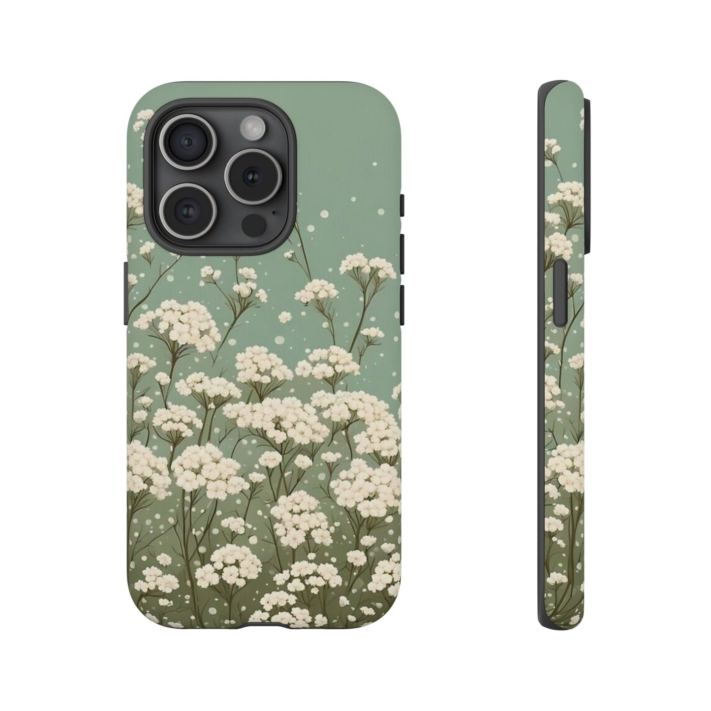 White Mini Carnation Green - Tough Floral Phone Case