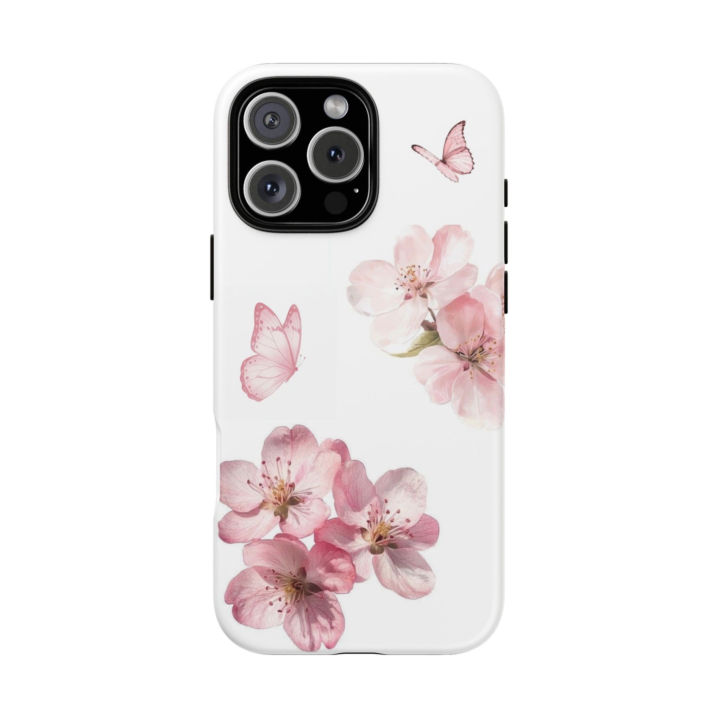 Floral Cherry Blossom Phone Case – Pink Flowers & Butterflies Tough Case