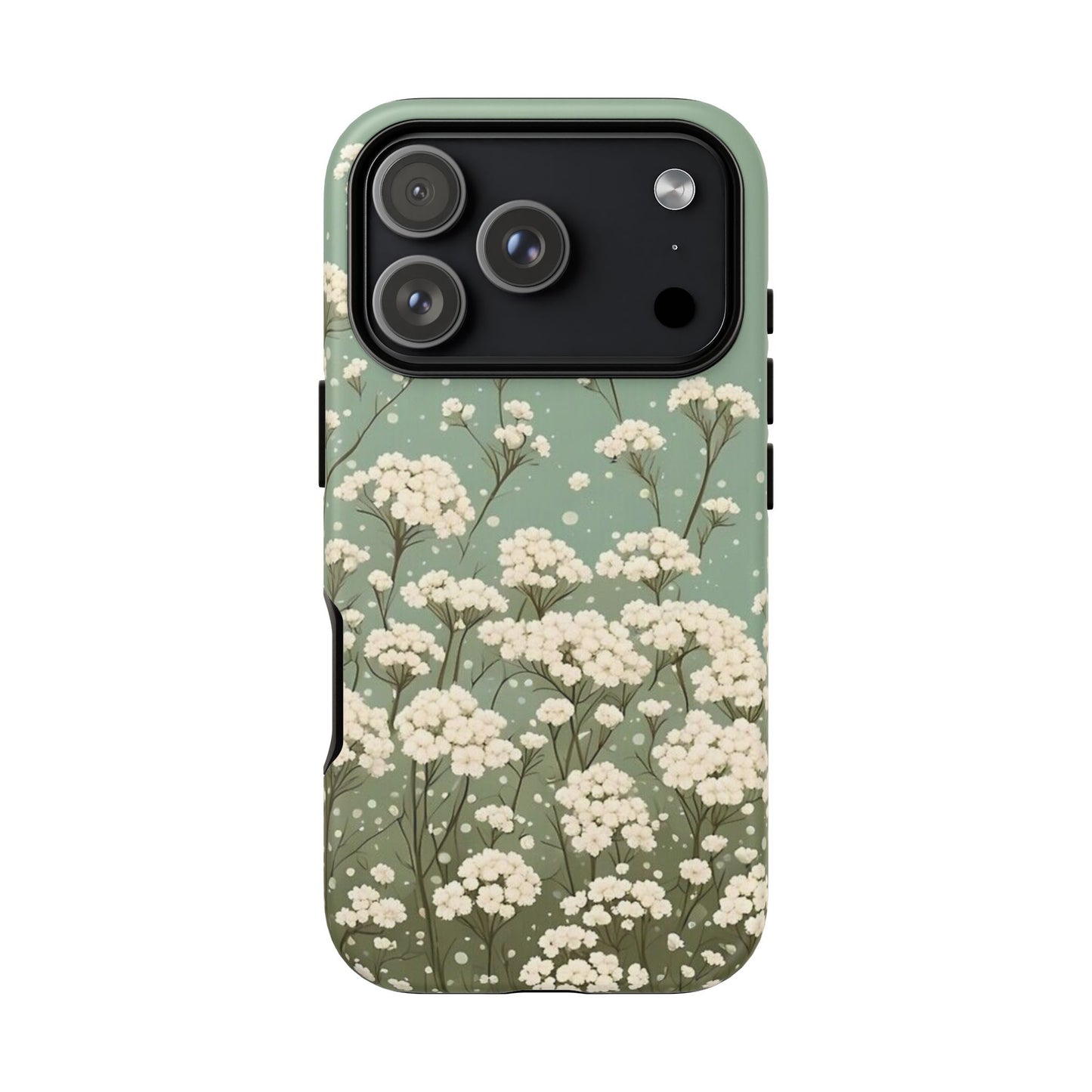 White Mini Carnation Green - Tough Floral Phone Case
