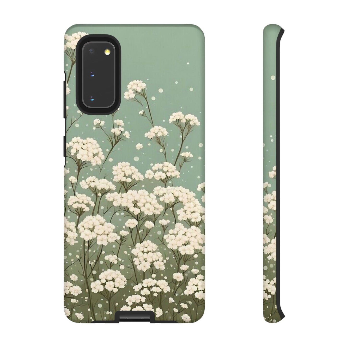 White Mini Carnation Green - Tough Floral Phone Case