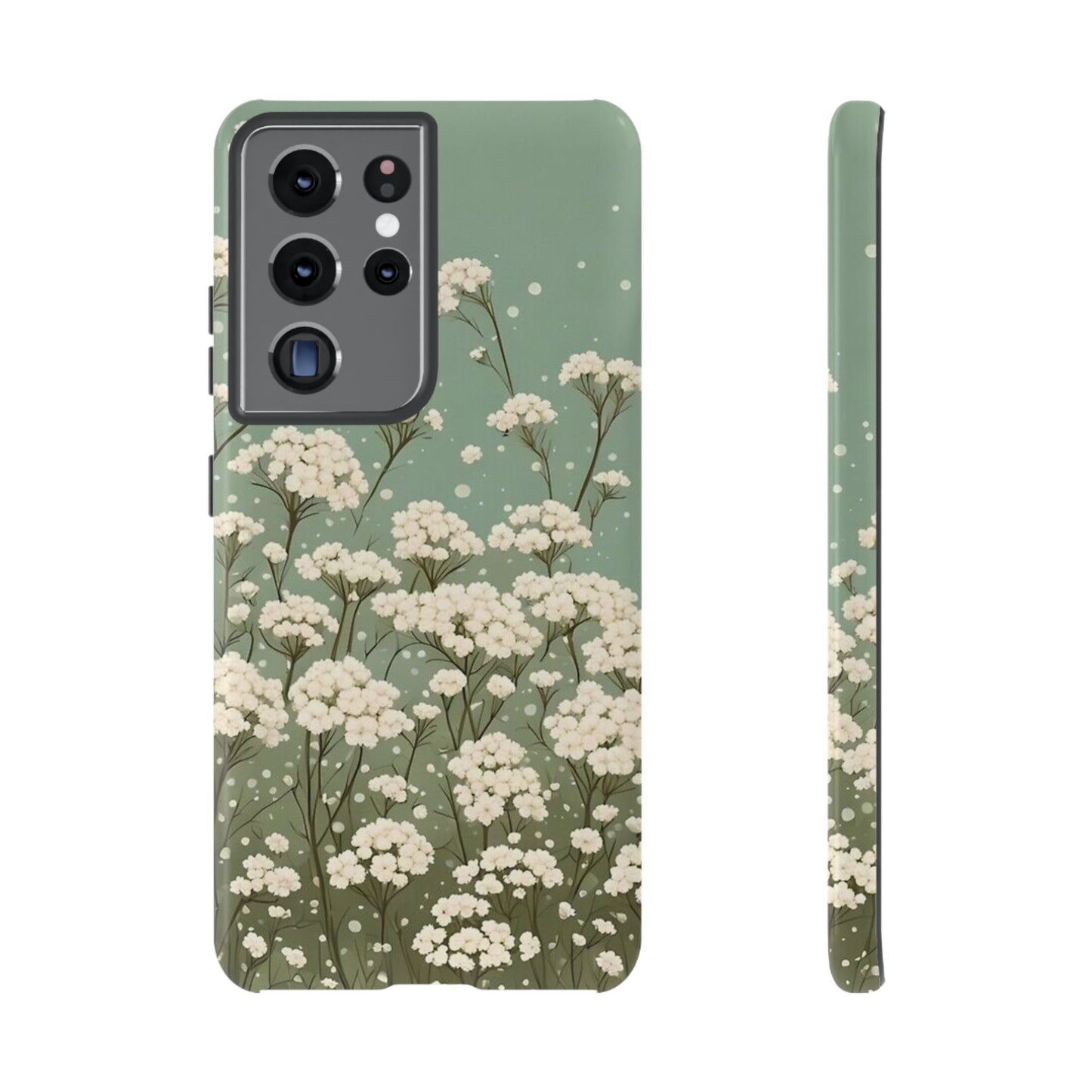 White Mini Carnation Green - Tough Floral Phone Case