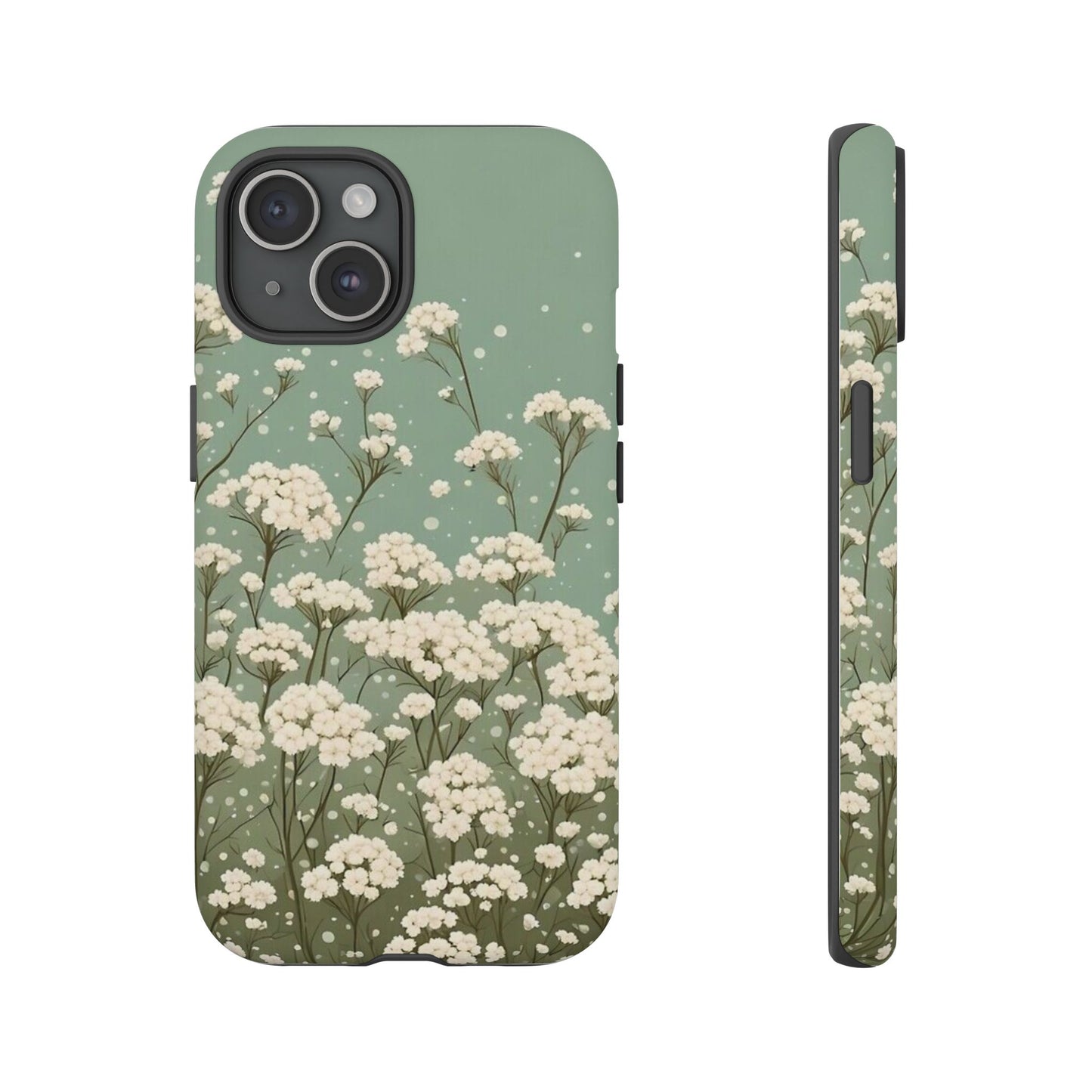 White Mini Carnation Green - Tough Floral Phone Case