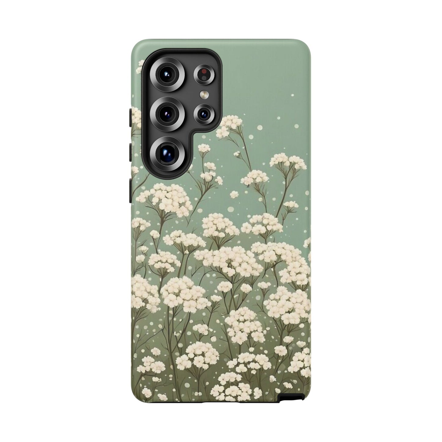 White Mini Carnation Green - Tough Floral Phone Case