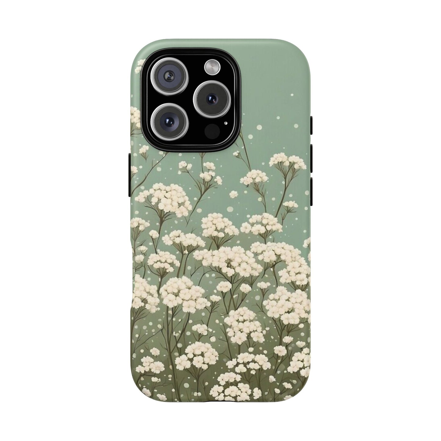 White Mini Carnation Green - Tough Floral Phone Case