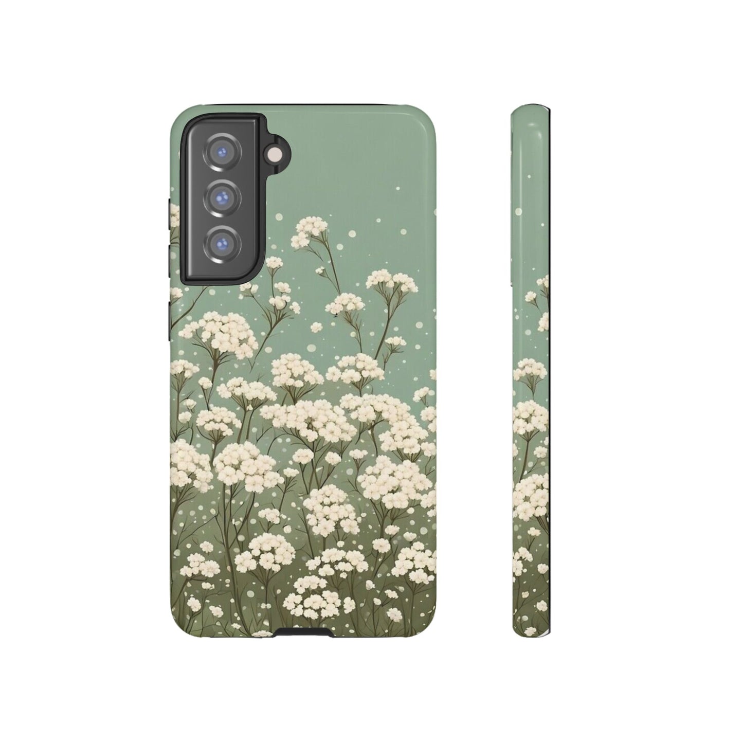 White Mini Carnation Green - Tough Floral Phone Case