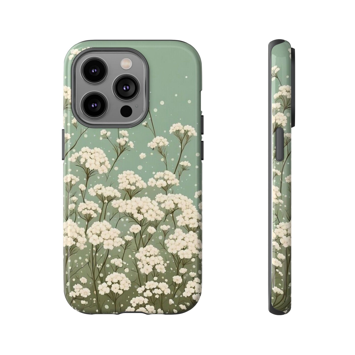 White Mini Carnation Green - Tough Floral Phone Case