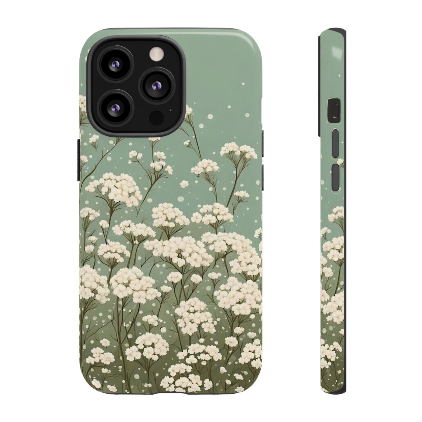 White Mini Carnation Green - Tough Floral Phone Case
