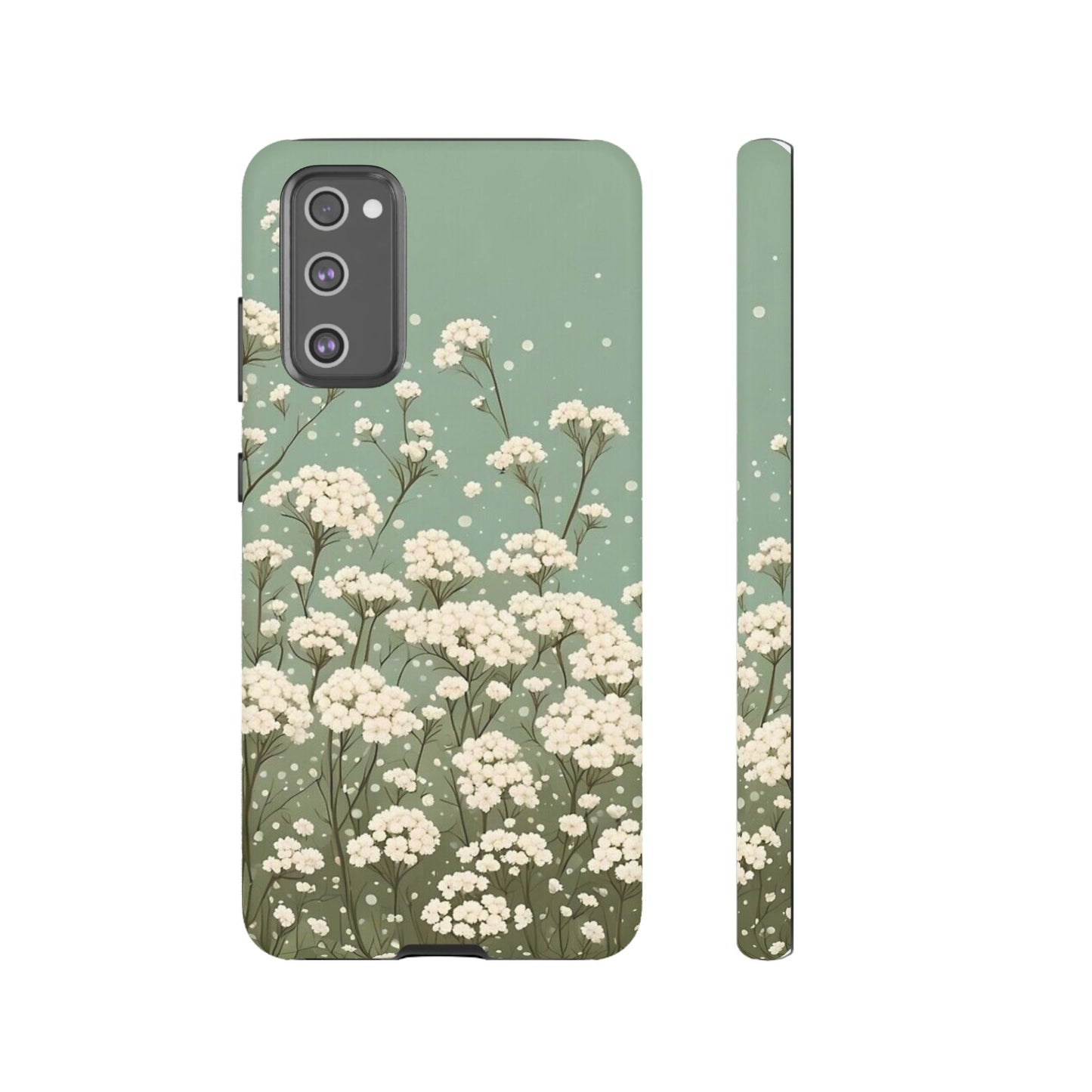 White Mini Carnation Green - Tough Floral Phone Case