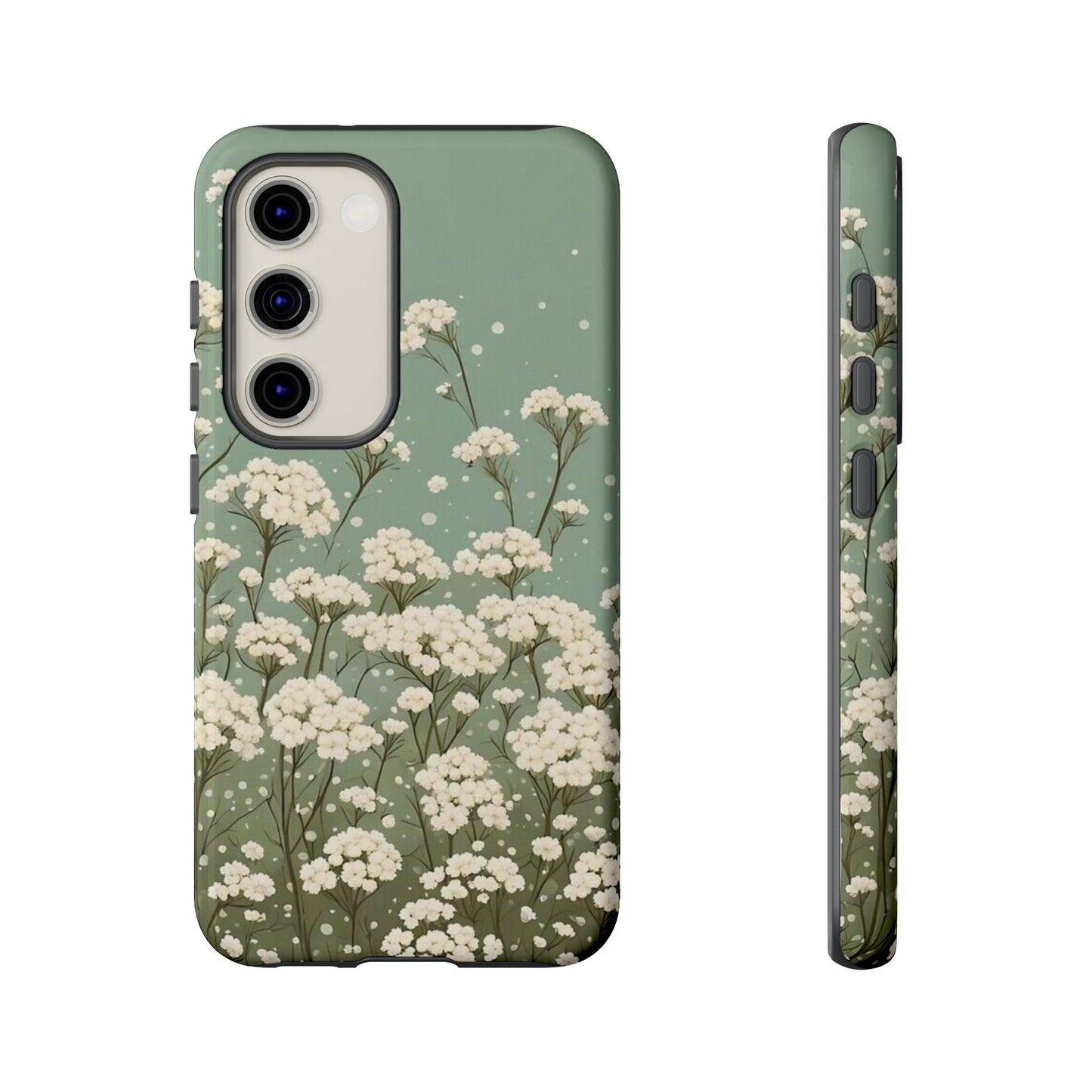 White Mini Carnation Green - Tough Floral Phone Case