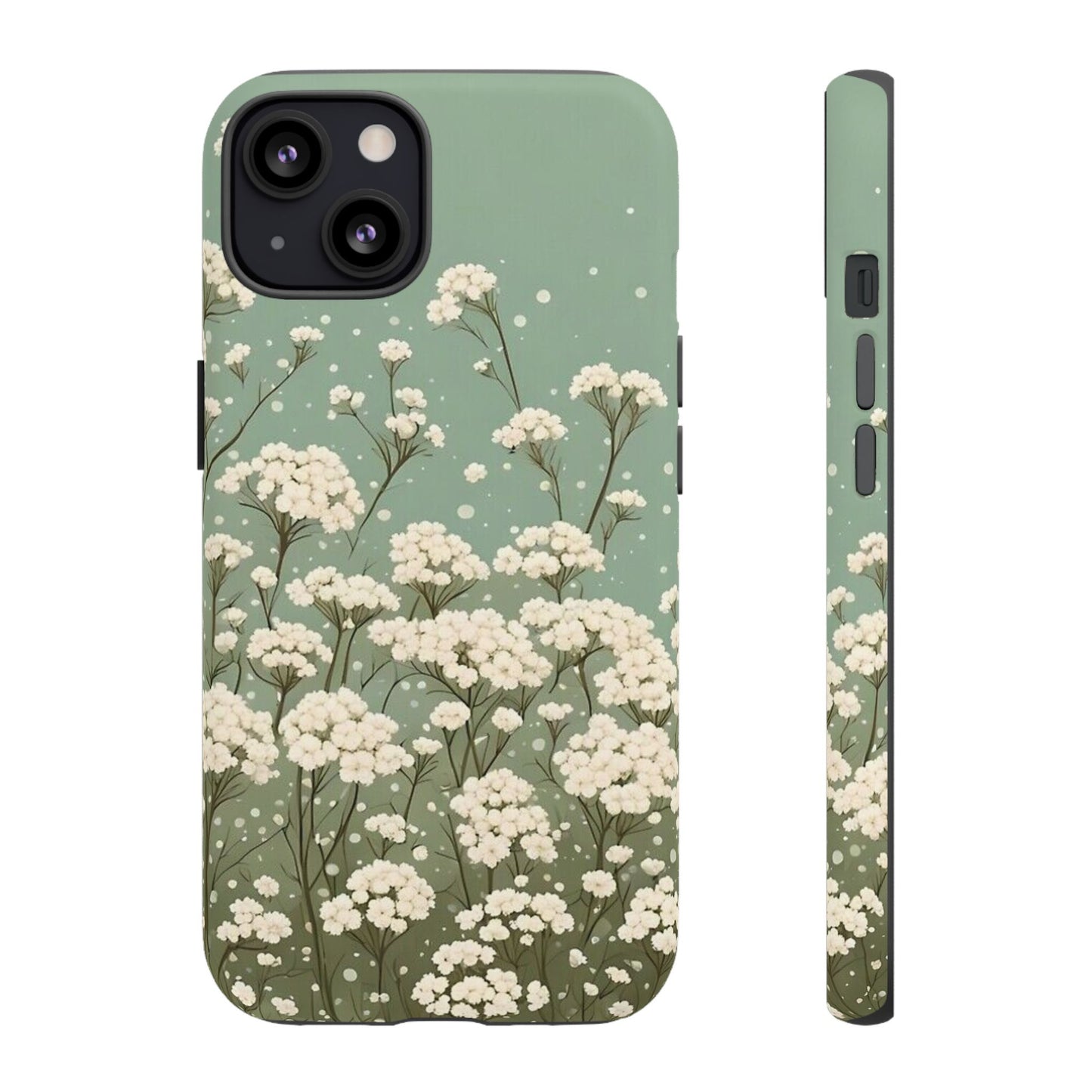 White Mini Carnation Green - Tough Floral Phone Case