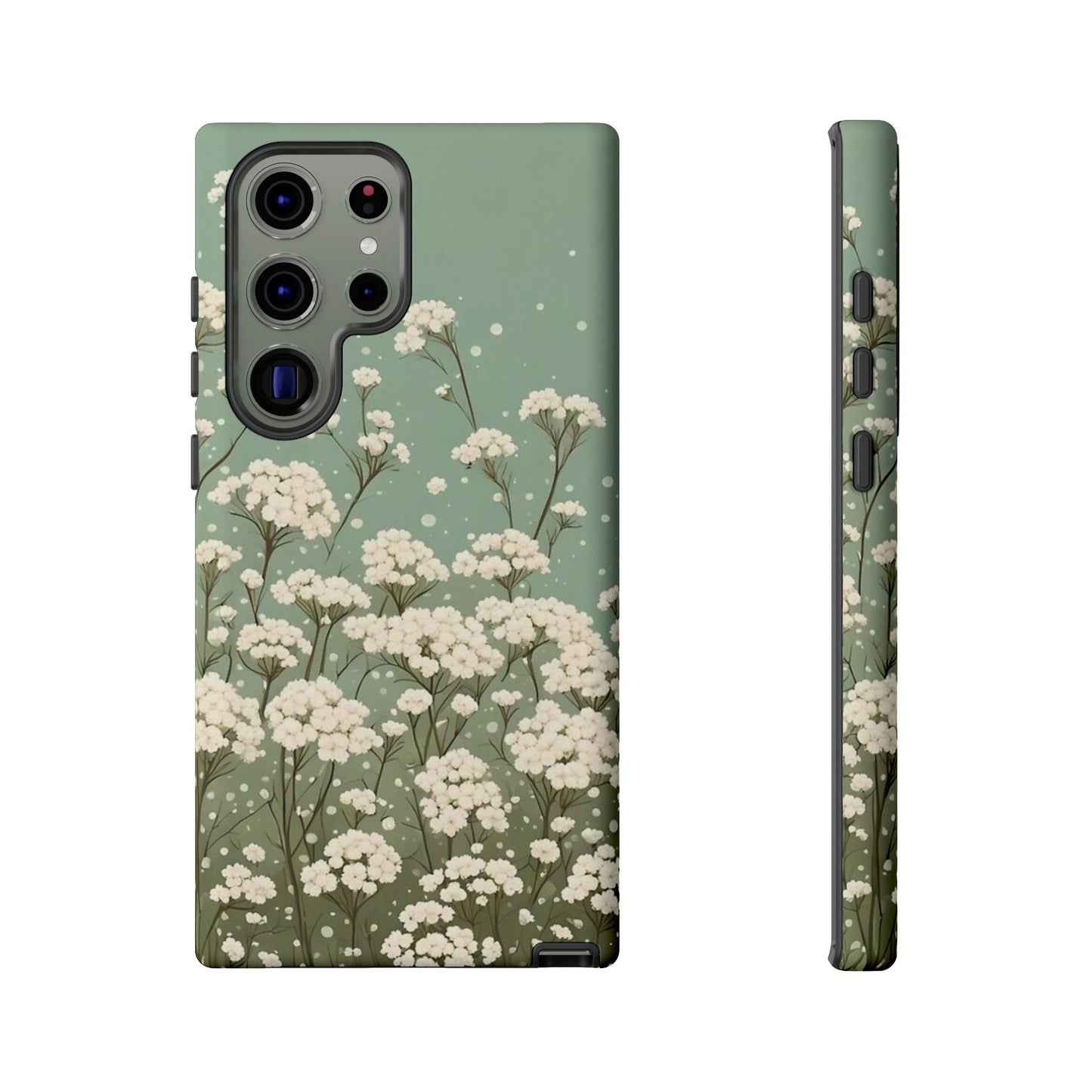 White Mini Carnation Green - Tough Floral Phone Case