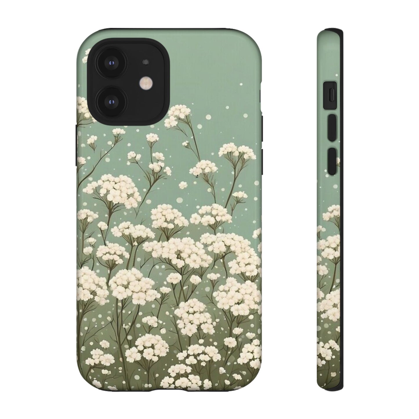 White Mini Carnation Green - Tough Floral Phone Case