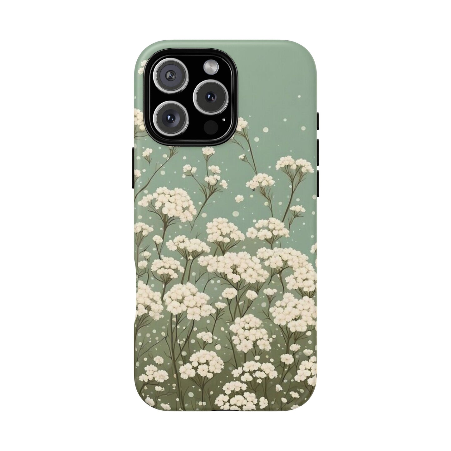White Mini Carnation Green - Tough Floral Phone Case