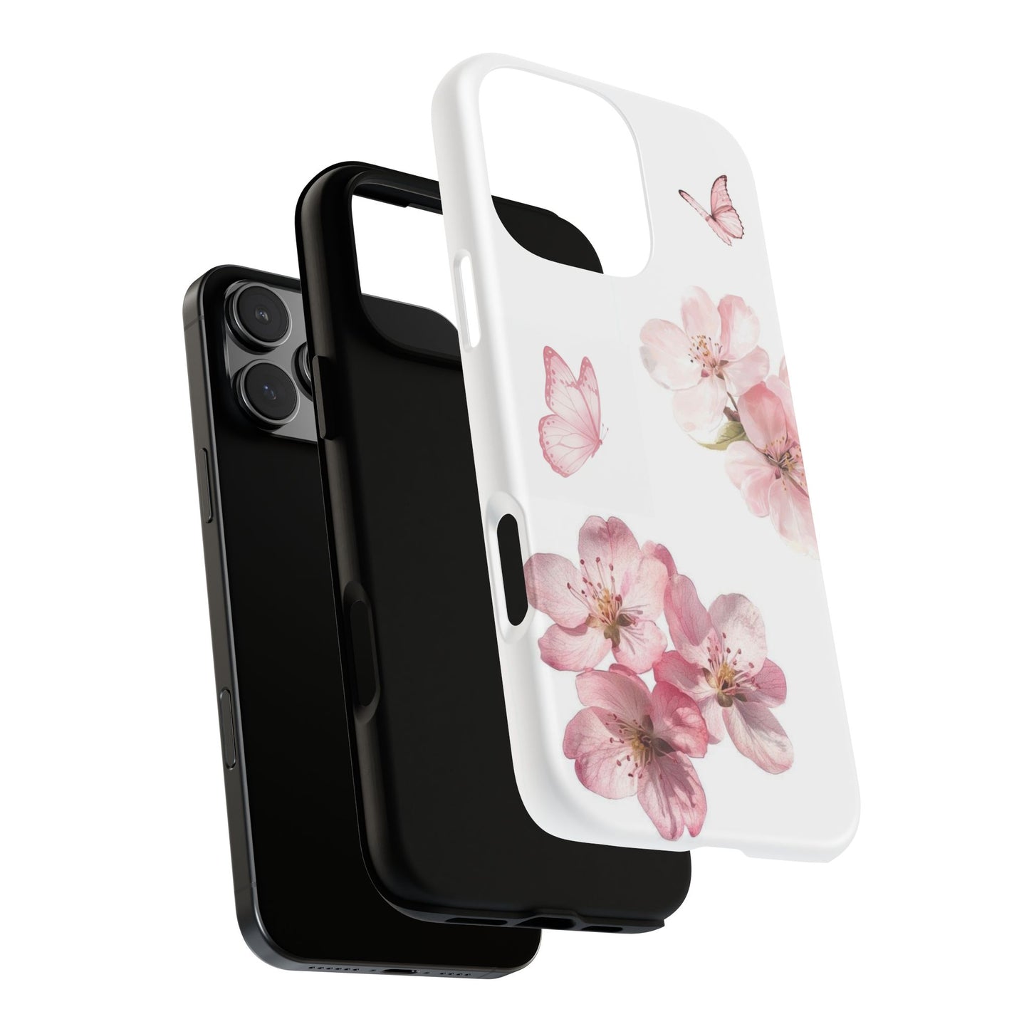 Floral Cherry Blossom Phone Case – Pink Flowers & Butterflies Tough Case