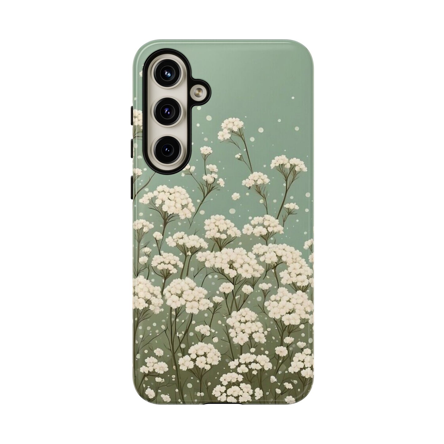 White Mini Carnation Green - Tough Floral Phone Case