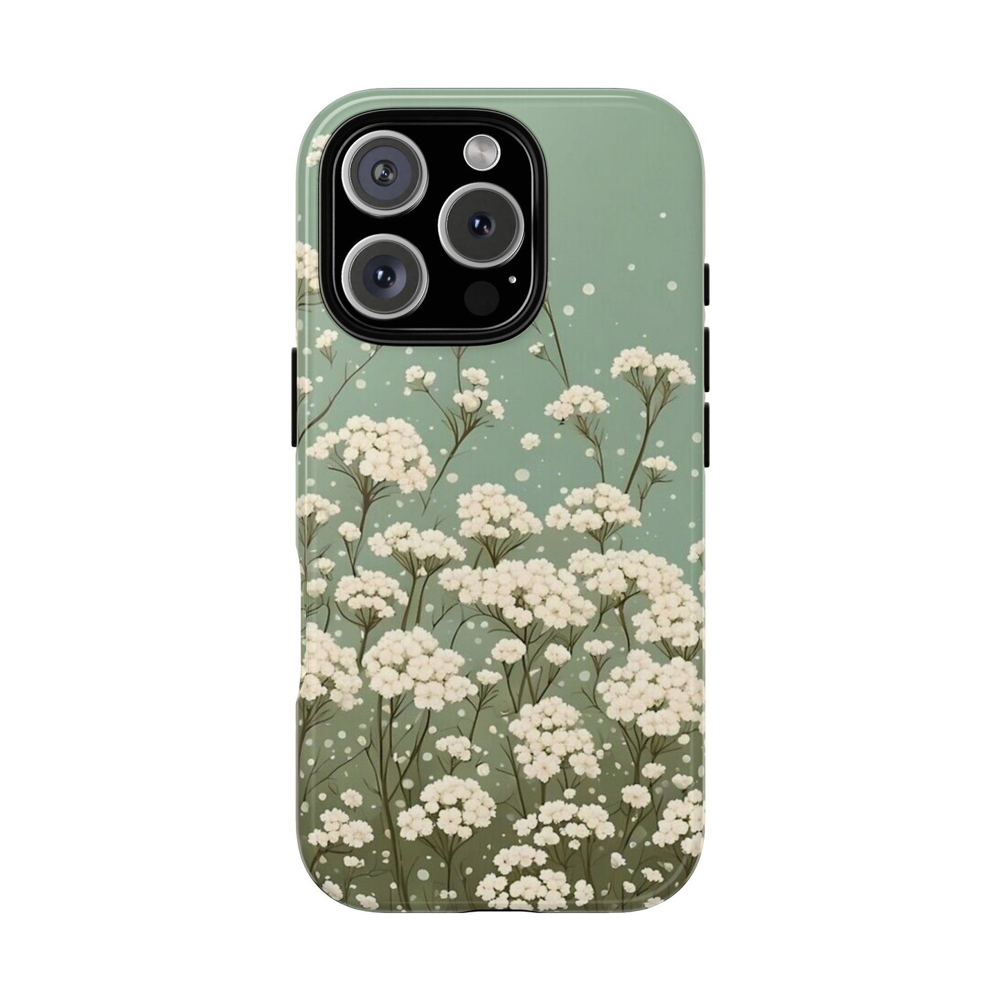 White Mini Carnation Green - Tough Floral Phone Case