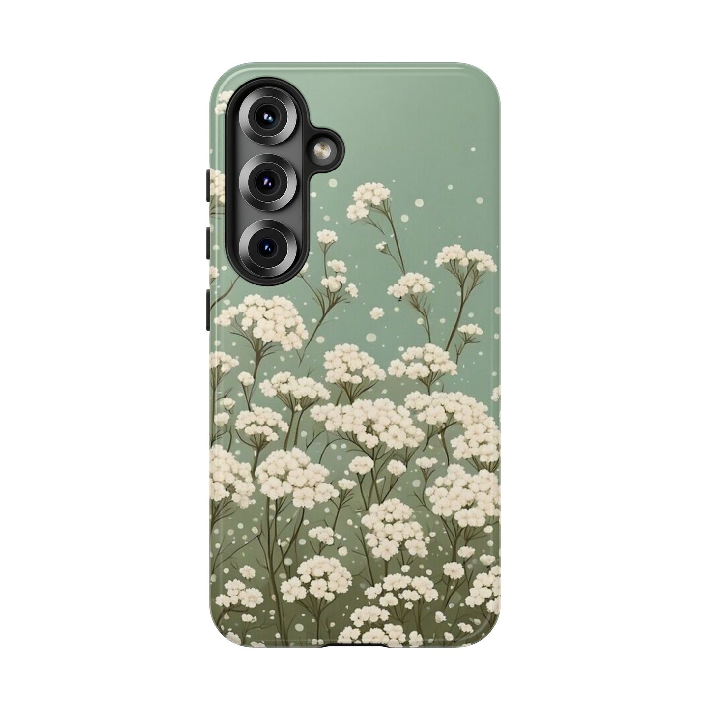 White Mini Carnation Green - Tough Floral Phone Case