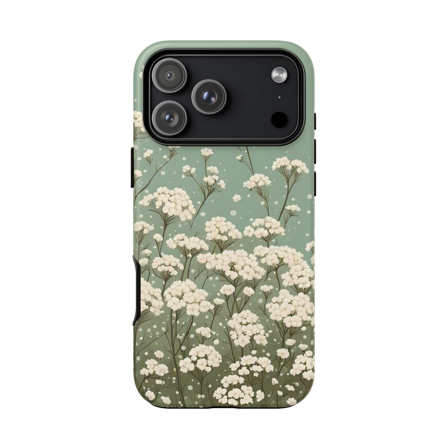 White Mini Carnation Green - Tough Floral Phone Case