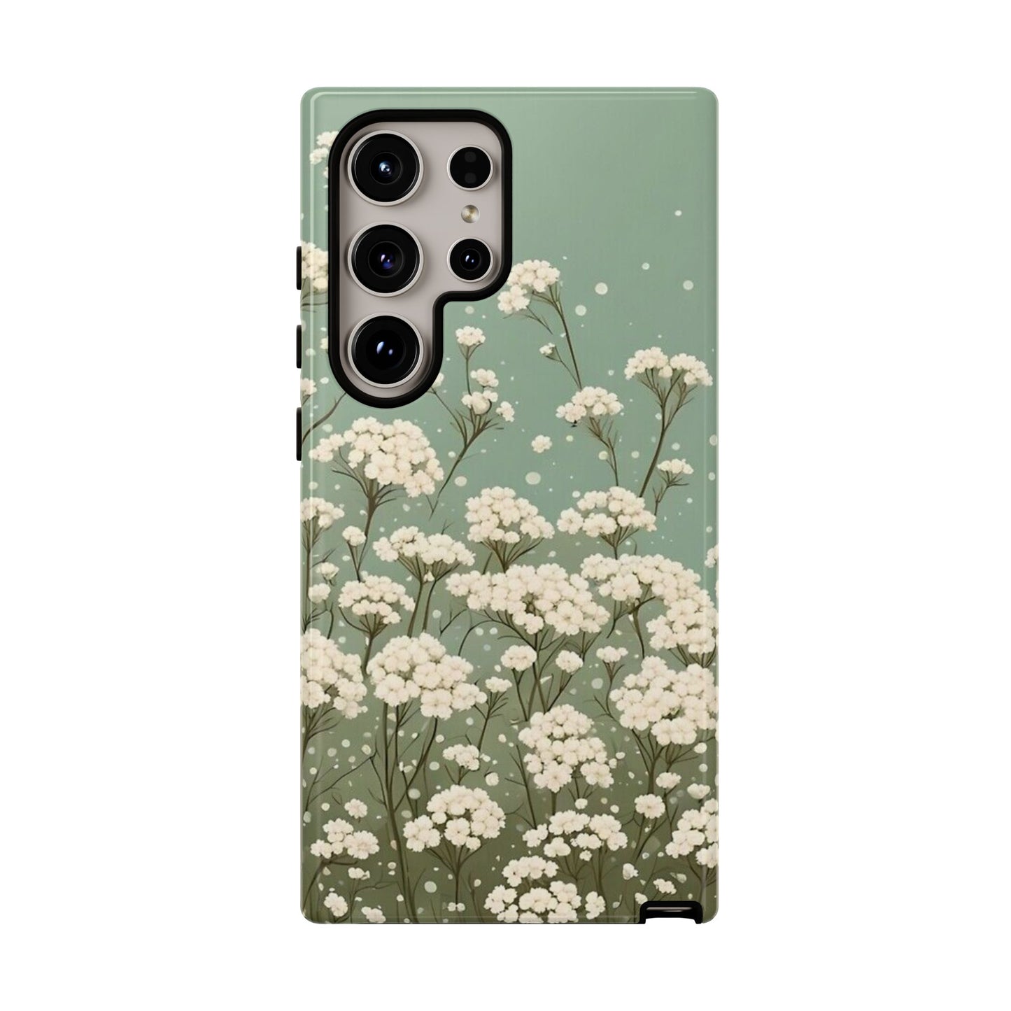 White Mini Carnation Green - Tough Floral Phone Case