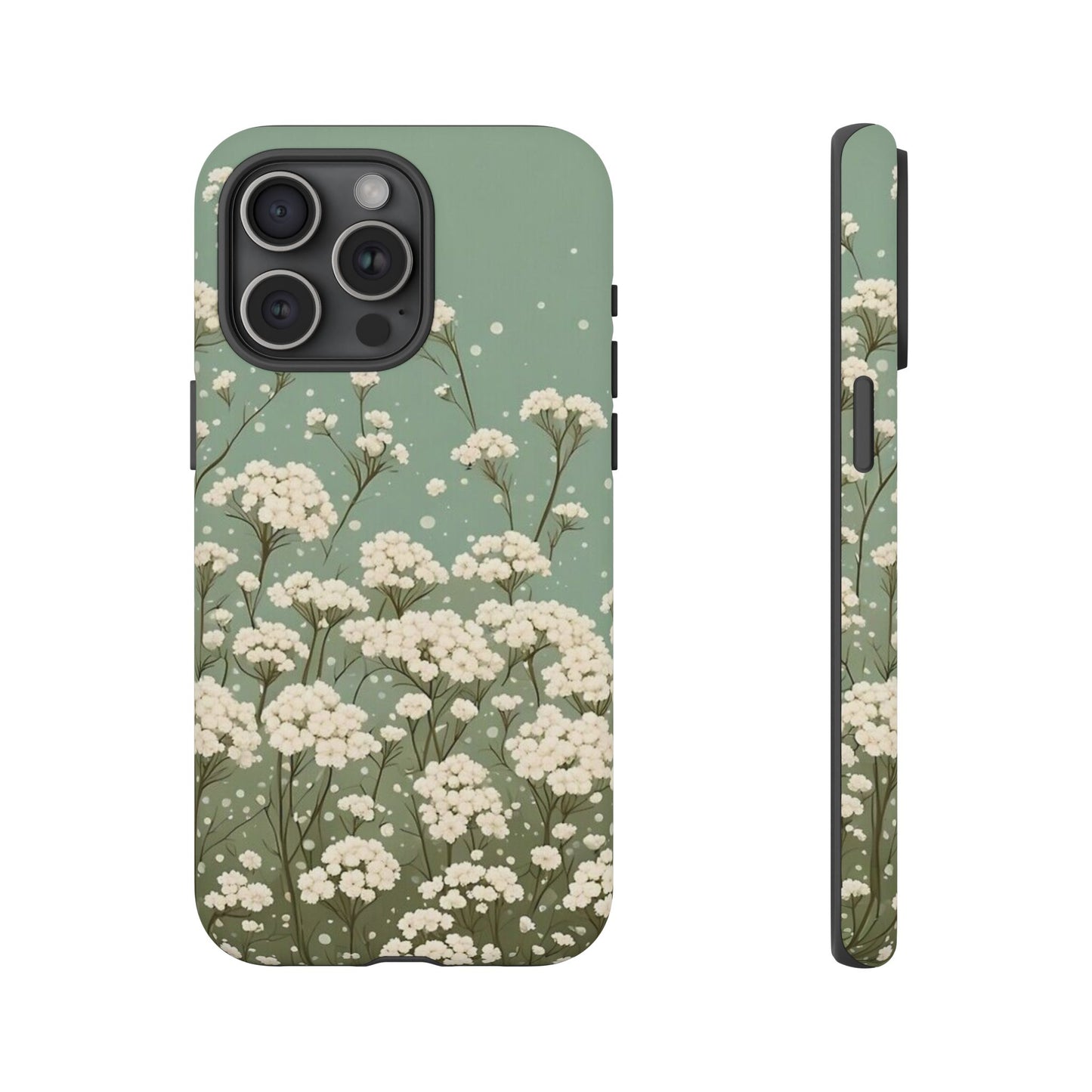 White Mini Carnation Green - Tough Floral Phone Case