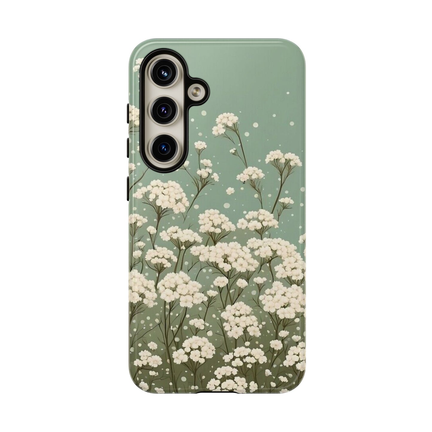 White Mini Carnation Green - Tough Floral Phone Case